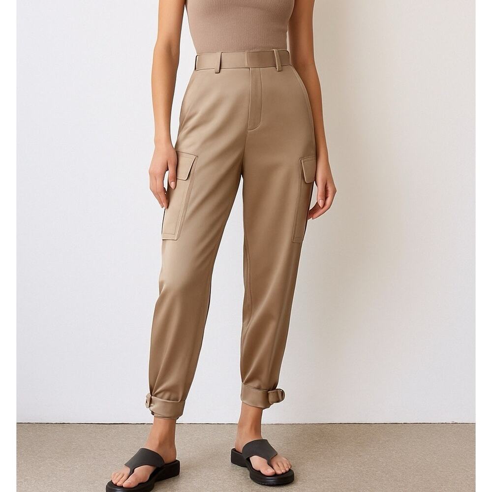 Aritzia Babaton Refined Satin Cargo Trouser Pants Size 8 Deep Taupe Utility
